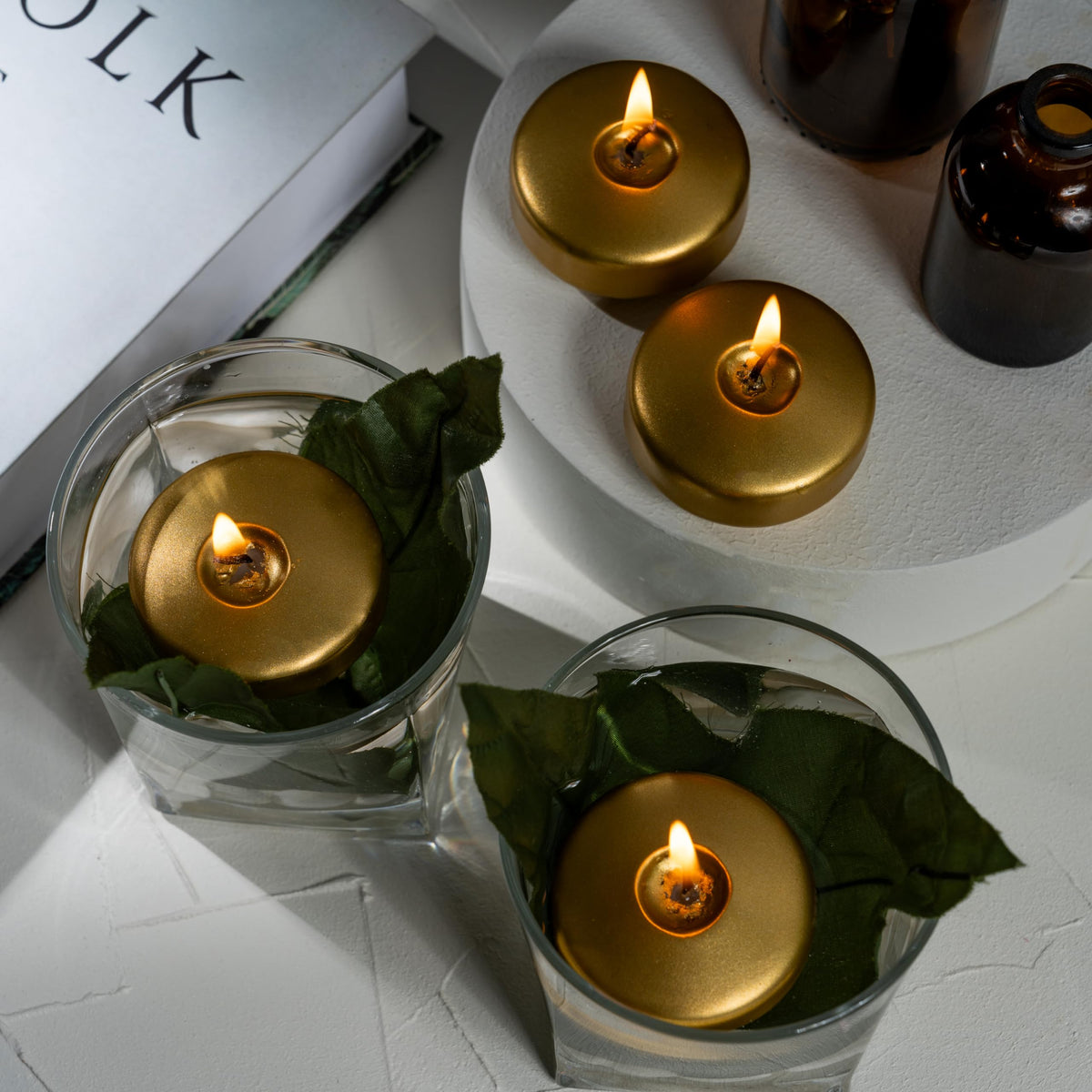 SECEL Pack of 24 Floating Candles 2 Inch 4+Hours Paraffin Wax%100 Cotton Wick Dripless & Smokeless Home Decor, Wedding Decorations, Valentine Decors, Birthday Dinners, Celebrations