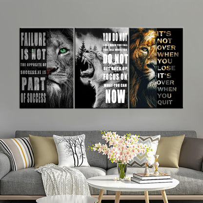 3 Panels Motivational Lion Canvas Print Wall Art Inspirational Quote Picture Animal Poster Painting Modern Inspiring Artwork Decor for Living Room Office Home Decor Wooden Framed [72''Wx 36''H]