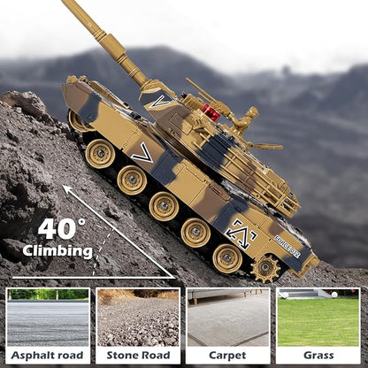 1/24 RC Battle Tank Set Remote Control US M1A2 Abrams and Chinese Type 99 Model Tank That Shoots for Kids and Adults 2.4G Army Toy for Boys Age 6+ Year Old with Sound Lights and Smoke