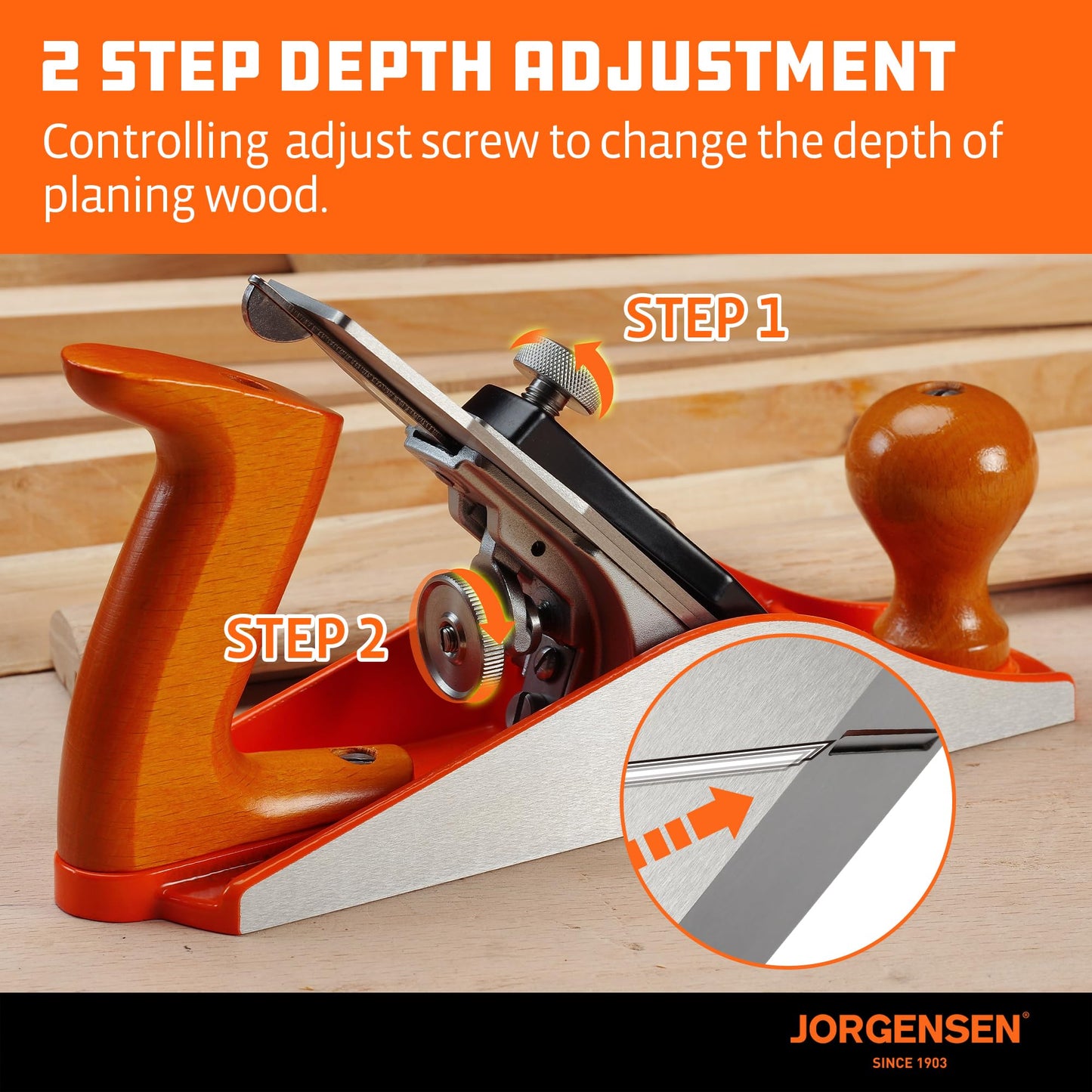 JORGENSEN No.4 10" Wood Plane , Hand Plane for Woodworking, Professional Smoothing Plane for Trimming, Craft - Hand Plane with Ductile Iron Body, Adjustable Cutting Depth