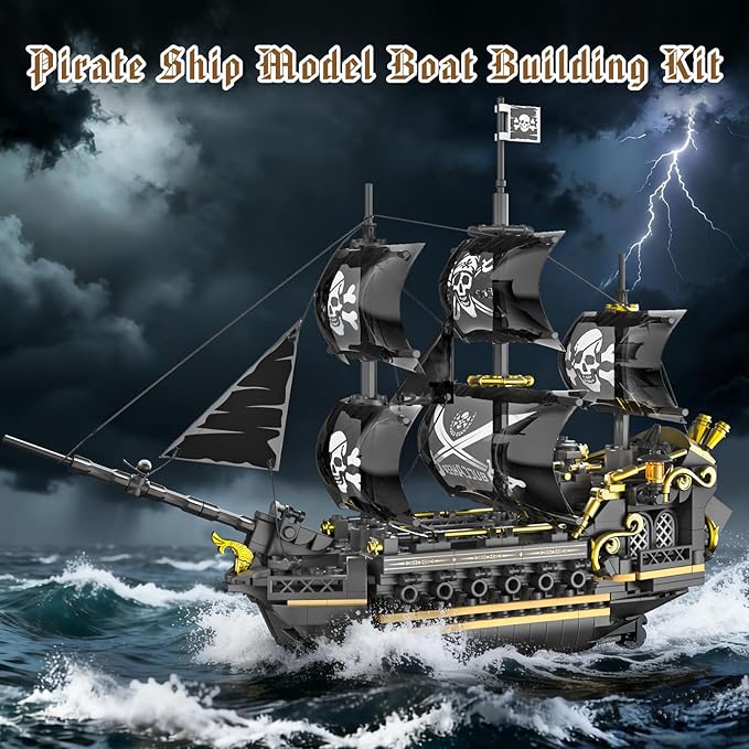 Pirate Ship Building Set for Adults &amp Kids 8-12 Black Pearl Inspired Ship Model Kit with 3-Mast Sails Collectible Pirate Boat for Display Home Office Decor Birthday Easter Gift (801 PCS)