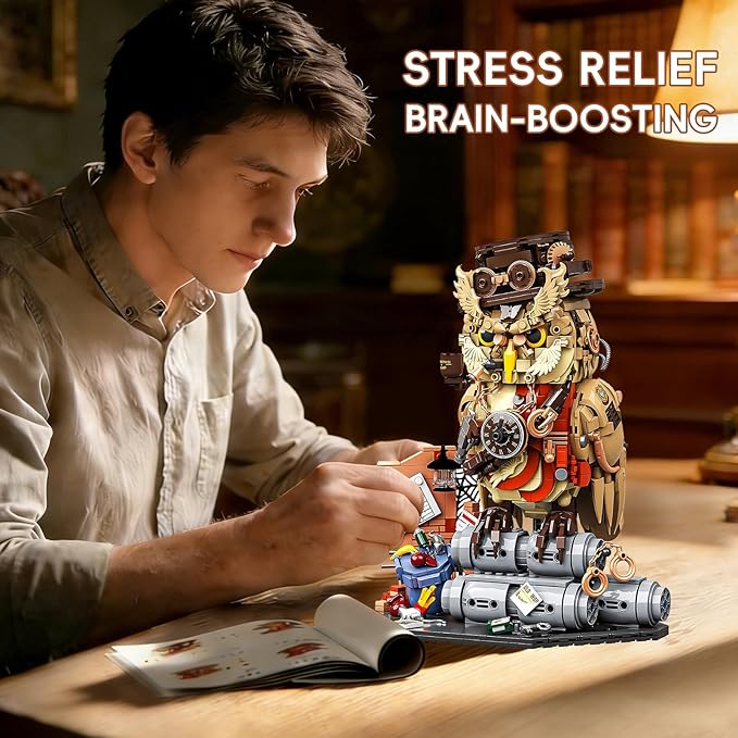 Private Detective Owl Building Blocks Set Steampunk Detective Owl Building Set Retro Mechanical Animal Construction Kit Creative Gift for Adults Teens 1286 PCS