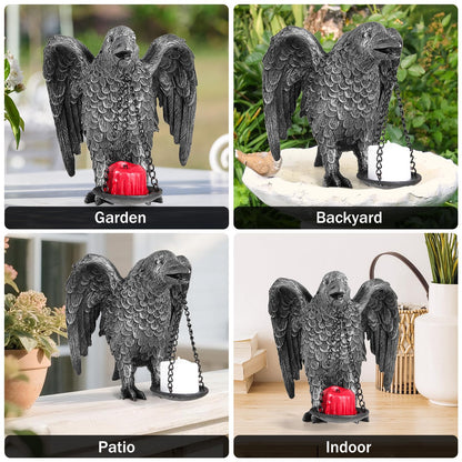 Halloween Decorations Spread Wings Raven Candle Holder Outdoor Garden Statue for Patio Decor Gothic Home Decor Half Silver