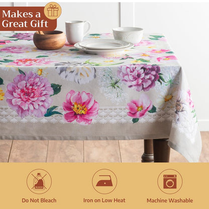Maison d' Hermine Table Cloth Square Table 100% Cotton 54 x 54 Inches Tablecloth Reusable Decorative for Dining Kitchen Room Farmhouse Home Gifts for Mothers Day Spring Summer - Pivoine