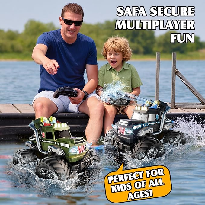 Dual Remote Control RC Car with Magic Gesture Wristband &amp 40+ Min Play 1:18 Fully Submersible Waterproof All Terrain 4WD Monster Truck Amphibious Toy Crawler Gift for Boys Girls Ages 6-12-Black