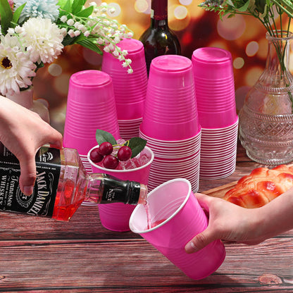 Yinder 50 Count Pink Party Cups 18 Ounce Disposable Plastic Cups for Wedding Birthday Party Beverage Drinking Water Containers for Indoor Outdoor Event Bachelorette Camping(Pink and White)