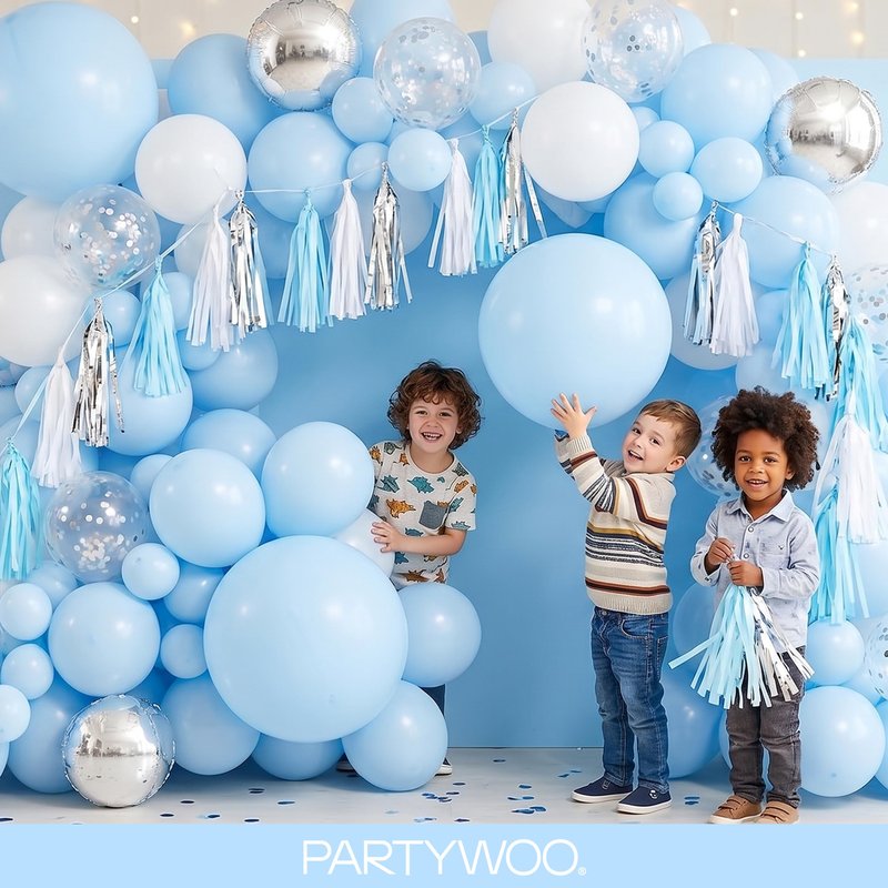 PartyWoo Baby Blue Balloons 140pcs Different Sizes of 18 12 10 5 Inch Light Pastel Sky Aqua Blue Balloon Arch Kit Garland for Graduation Baby Shower Gender Reveal Easter Party Decorations Blue-Q13