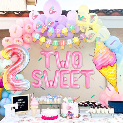 Two Sweet Birthday Party Supplies Decorations 2th Birthday Decorations Ice Cream Party Decoration Number 2 Balloon for Donut Sweet Party Supplies Baby Showers Party Decoration