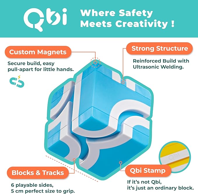 QBI Magnetic Building Blocks Car Track Set 46PCS STEM Learning Toys for Kids Ages 4-8 Sensory Magnetic Blocks with 2 Push-and-go Cars | Educational Montessori Magnet Cubes for Boys &amp Girls