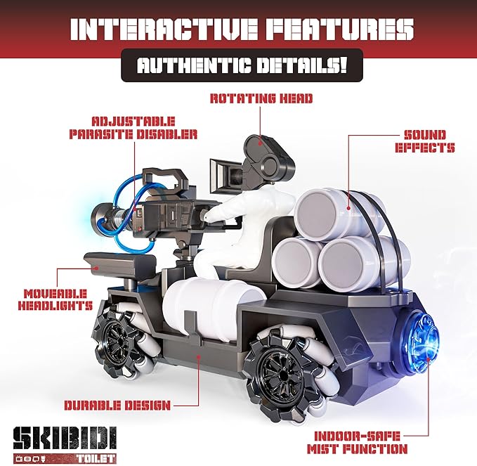 Force1 Officially Licensed Skibidi Toilet Toy Cameraman Figure PDLT Tank RC Truck- Parasite Disabler Tank Remote Control Car Rechargeable RC Car with LED Lights 2.4 GHz Mist Spray Beginner RC Cars