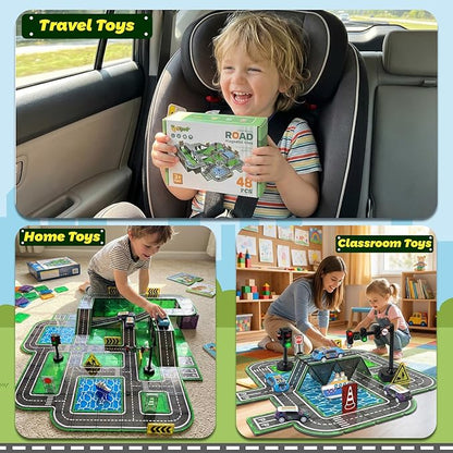 Magnetic Road Tiles Set with Pull-Back CarsMagnet Building Blocks for Kids Ages 4-8 with Magnetic Ship &amp Traffic LightsSTEM Educational Preschool Learning ToysIdeal Gift for Boys and Girls