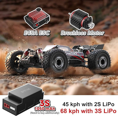 Jetwood 1:16 Fast RC Car Brushless 42MPH Remote Control Car for Adults - High Speed 4WD RTR RC Truck with 2 LiPo Batteries &amp DIY Body JC16EP Red
