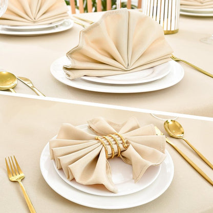 Wolkemer Set of 4 Beige Cloth Napkins 17 x 17 Inches Solid Washable Polyester Dinner Napkins with Hemmed Edges for Dinners Parties Weddings Banquets Events Table Decoration