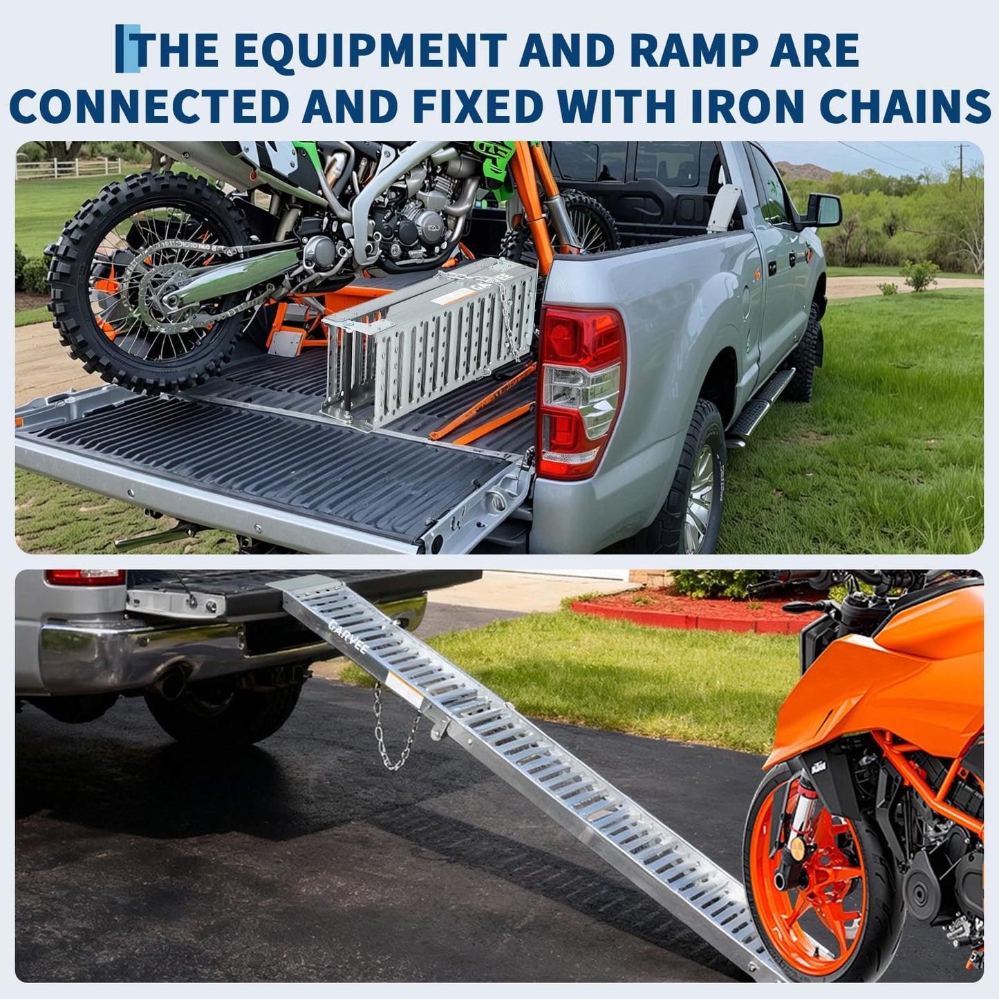 Garvee 72" Loading Ramps for Pickup Trucks, 2-Pack Folding Truck Ramps 1000 Lb Capacity Total, Tri-Fold Design for Motorcycle, Dirt Bikes, Lawn Mowers, ATVs, 72" L x 9" W, Silver