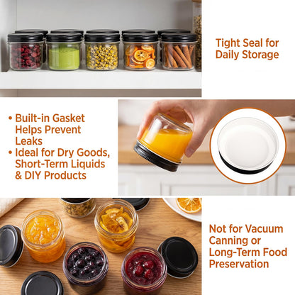 QAPPDA 40 Packs 4oz Glass Mini Mason Jars with Lids(Black), Clear Glass Jars Small Spice Canning Jars for Honey, Jam, Jelly, Wedding Favors, DIY Party Favors, Kitchen Food Storage
