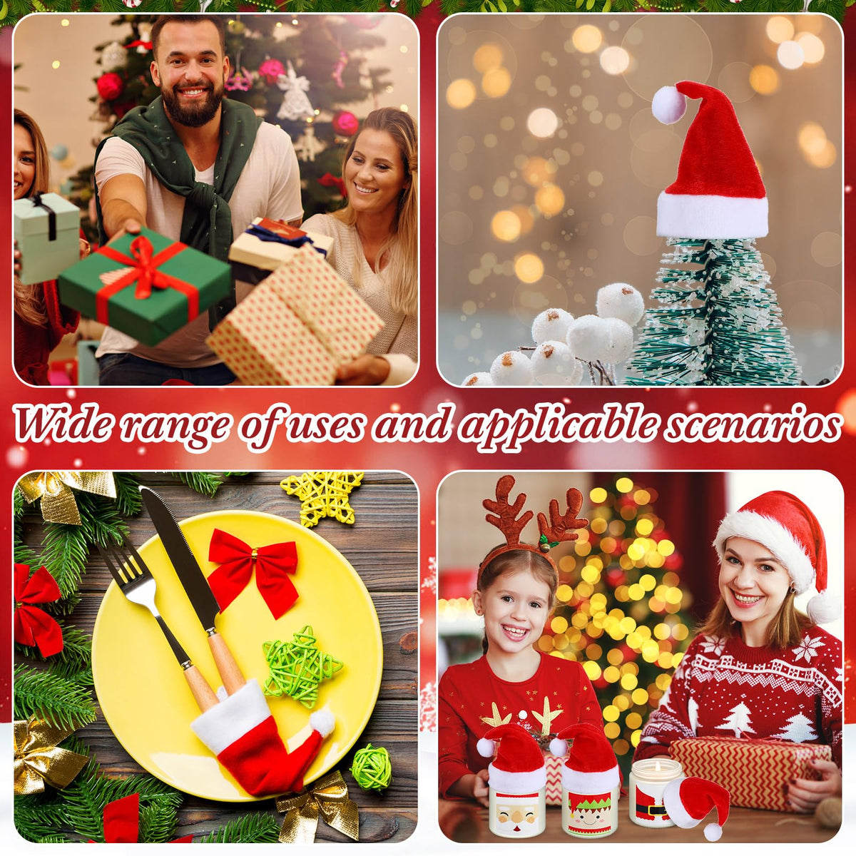 Conelist 48 Pack Christmas Scented Candles Jar Set Include 24 Pcs 7oz Soy Wax Aromatherapy Candles and 24 Pcs Mini Santa Hat Holiday Party Favor Gift Bulk for Women Men Adult Coworker