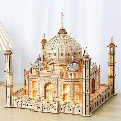 3D Wooden Puzzle Architecture Building Taj Mahal Model Craft STEM Kit LED Light DIY Home Decoration Mother's Day Birthday Gift for Adults &amp Kids (Taj Mahal)