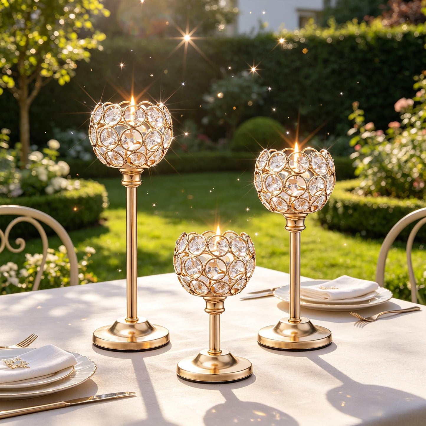 Candle Holder Candlestick Holders- Set of 6 Gold Crystal Pillar Candle Holders, Metal Candlestick Stands for Wedding Centerpieces,Table Decor for Church,Housewarming (Gold, 2 Sets (6 Pcs))