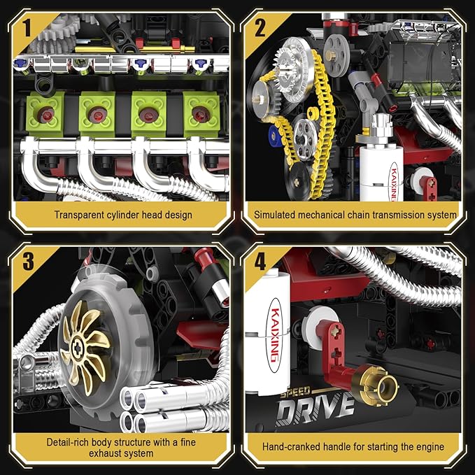 HIGH GODO V8 Engine Model Kit that Runs Mini Engine Building Set Visible Car Engine Model Kits with Motor Lights &amp App Control STEM Toys Gifts for Adults Teens Age 14+ (659 PCS)