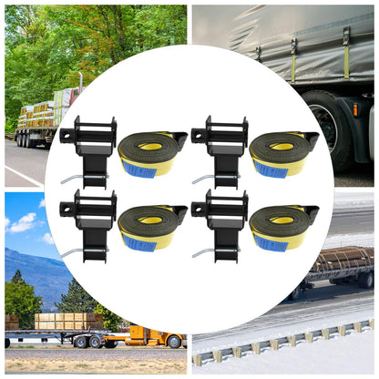 4 Pack Trailer Stake Pocket Winch & Winch Straps Kit, 4" x 30' Yellow Winch Strap with Flat Hook, Working Load Limit 5,400 LBS/Breaking Strength 16,200LBS for Flatbed Trailer, Black