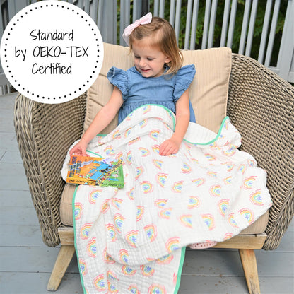 LollyBanks Muslin Baby Blanket, 100% Cotton Lightweight Muslin Quilt, 47 x 47 Inches 6 Layers Baby Blanket for Boys and Girls, Soft and Breathable Baby Quilt, Baby Essentials (Rainbow Print)