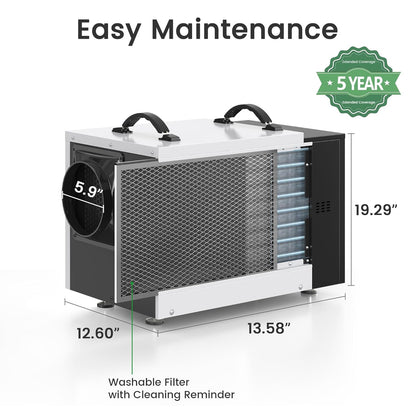 Waykar 125 Pint Dehumidifier - Smart Humidity Control for Basements & Crawl Spaces up to 6,500 Sq Ft | Includes Pump & Drain Hose