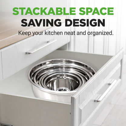 NutriChef 10 Piece Stainless Steel Mixing Bowls with Lids Set, Dishwasher Safe, 5 Stackable Nesting Bowls and 5 BPA-Free Lids for Kitchen, Cooking, Food Storage, Meal Prepping, Mixing & Serving