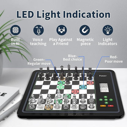 Electronic Chess Set Computer Chess Game Smart Chess Board Chess Set Board Game Electronic Chess Game LEDs Built-in Battery Great Partner for Play and Practice
