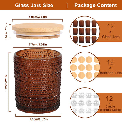 DARJEN 12 Pack Amber Candle Jars for Making Candles- 8 OZ Empty Glass Candle Making Jars with Bamboo Lids and Labels, Candle Containers Candle Making Kits for DIY Gifts