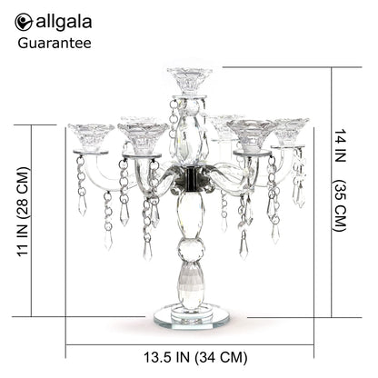 allgala Crystal Candle Holder - 7-Arm 14 Inch Crystal Taper Candlestick Candelabra - Centerpiece for Home Wedding Event and Party Festival