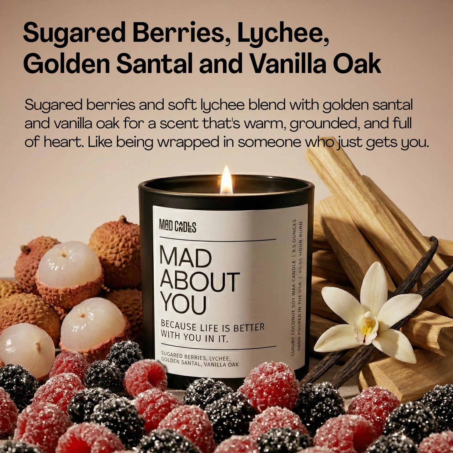 Mad Candles – Mad About You | Luxury Scented Candle for Bedroom & Living Room Décor | 9.5oz Coconut Soy Wax | Non Toxic | Long Burn Candle Jar for Home Fragrance & Valentine's Day Gift