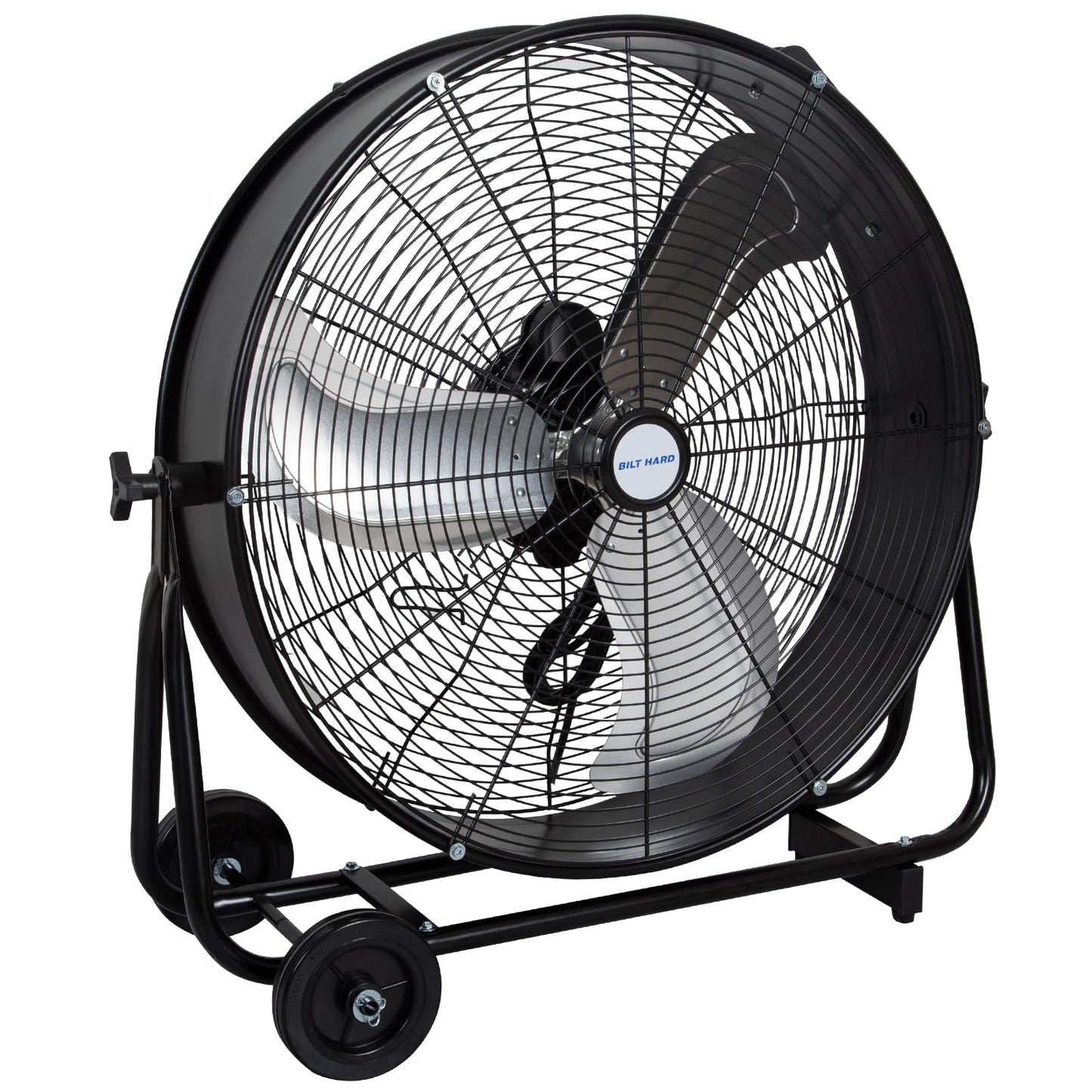 BILT HARD 24" 8100 CFM High Velocity Industrial Drum Fan, 3 Speed Heavy Duty Tilt Metal Shop Fan, Ideal for Garage, Warehouse Factory and Commercial Use, Black
