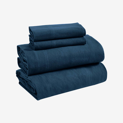 Superior Paisley or Solid Flannel Cotton Sheet Set, Fuzzy Warm Sheets, Traditional Bohemian Bedding, Includes 1 Flat Sheet, 1 Elastic Deep Pocket Fitted Sheet, 1 Pillowcase, Twin XL, Navy Blue