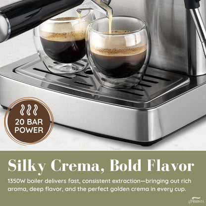 AMBRISTA Espresso Machine 20 Bar with Steam Milk Frother | Stainless Steel Espresso Maker with Customizable Brewing Temperature | 60oz Removable Water Tank | Perfect for Cappuccinos, Lattes and More