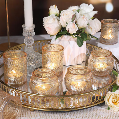 DARJEN 12Pcs Gold Votive Candle Holders - Glass Candle Holder for Table Centerpiece, Tea Lights Candle Holders for Home, Party & Wedding Shower Decoration