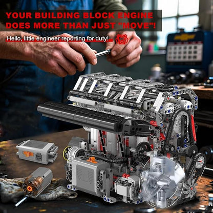 Sosuy Inline-4 (L4) Motorized Building Block Engine Model Kit – Electric Drive Realistic Working Replica STEM Engineering Educational Toy Gift for Kids &amp Adults
