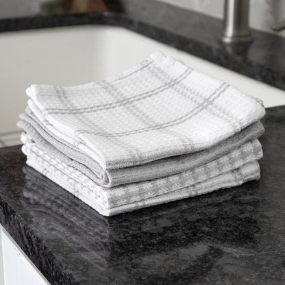 T-Fal Premium Waffle Dish Cloths: Highly Absorbent, Super Soft Long Lasting - 100% Cotton, 12"x13" Flat Waffle Dish Towel for Cleaning & Drying Dishes, (4-Pack), Grey