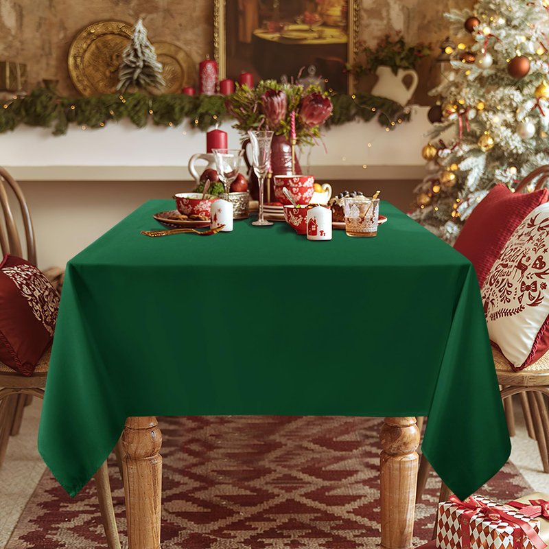 sancua Rectangle Tablecloth - 54 x 120 Inch - Stain and Wrinkle Resistant Washable Polyester Table Cloth, Decorative Fabric Table Cover for Dining Tables, Buffet Parties and Christmas, Hunter Green