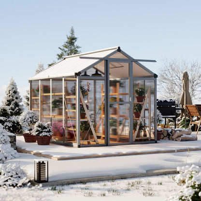 Garvee 6x8ft Greenhouse, Large Walk-in Greenhouse for Outdoors with Roof Vent & Lockable Smooth-Gliding Sliding Door, Heavy Duty Aluminum Frame Polycarbonate Green House for Garden,Backyard,Lawn,Grey