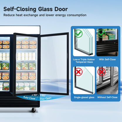 54" Commercial Merchandiser Freezer,46 Cu.ft Commercial Display Freezer with 2 Glass Door,Upright Freeze Storage w/Auto Defrost,LED Lighting & ETL Certified,for Supermarkets,Ice Cream,Black