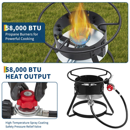 dainslef 11QT Outdoor Fish Fryer Pot with 6.7QT Strainer Basket, 58,000 BTU Aluminum Propane Deep Fryer Pot for Seafood & Fries, Portable Camping/Backyard Outdoor Cooking