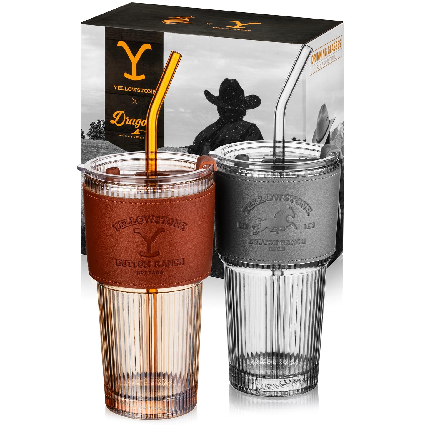 Dragon Glassware x Yellowstone Drinking Glasses, 16 oz Set of 2