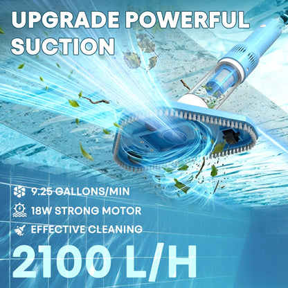 3-in-1 Cordless Pool Vacuum for Above Ground Pool, Handheld Spa Hot Tub Vacuum with 3 Brush Heads, 9.25 GPM Powerful Suction, 70 Mins Running Time, 6.04Ft Max Working Depth, Ideal for Leaves, Debris