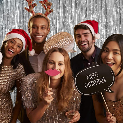 Skiennix Foil Curtain Backdrop - Silver Metallic Tinsel Fringe for Photo Booths | 5 Pack Party Decorations