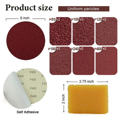 Sanding Belts and Sanding Discs Set for Power Combination Disc & Belt Sander 10 PCS 4 x 36” Aluminum Oxide Sanding Belts and 12 PCS 6” PSA Self Adhesive No-hole Sticky Back Sanding Discs(80-400 Grit)
