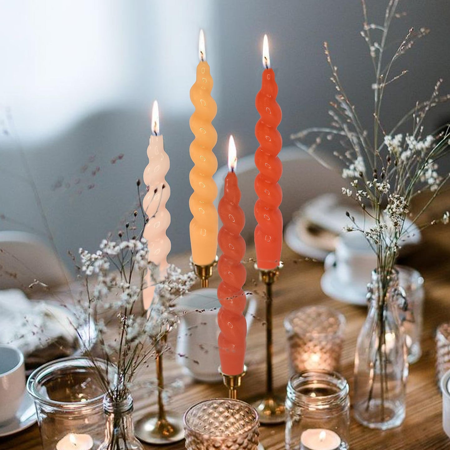 Spiral Taper Candles Twisted Candle Sticks Unscented Handmade Candles Gradient Orange Candlesticks Dinner Wax Candles for Home Decor Wedding Gatherings Relaxation Special Occasions Celebrations