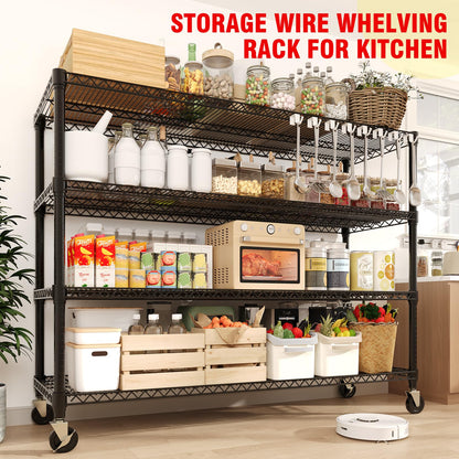 59"W Storage Shelves 2640LBS Heavy Duty Garage Shelving Units with Wheels, 4-Tiers Wire Shelving Rack Metal Storage Shelves with Adjustable Shelf, for Garage Pantry Kitchen Commercial Industrial