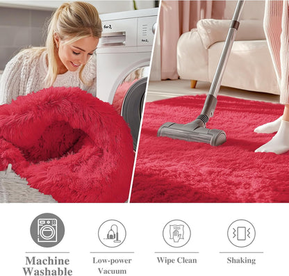 OLANLY Red Round Area Rug - Soft, Fluffy, Machine Washable 2 ft Circle Carpet for Bedrooms & Nurseries