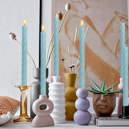 Spiral Taper Candles Blue Unscented Twisted Candlesticks 10 Inch Long Smokeless Ribbed Candle Sticks Creative Totem for Party Home Decor Gifts 6 Pcs