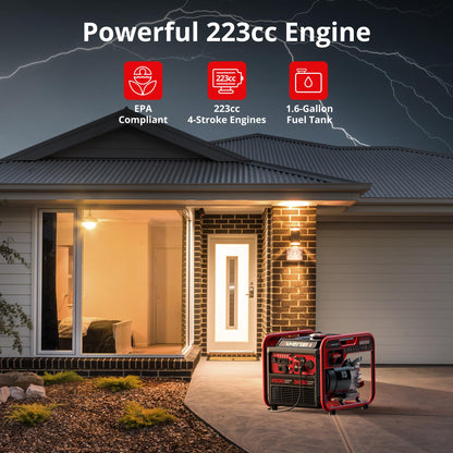 AMERISUN Portable Inverter Generator 4500W Gas Powered, CO-Sensor, Lightweight & Quiet for Home Use and Emergency Backup, Camping, EPA Compliant 2025 Version